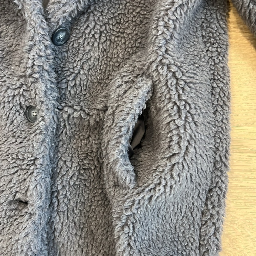 Old Navy Gray Teddy Sherpa Long Line Winter Button Down Pea Coat Size Small - Picture 4 of 5